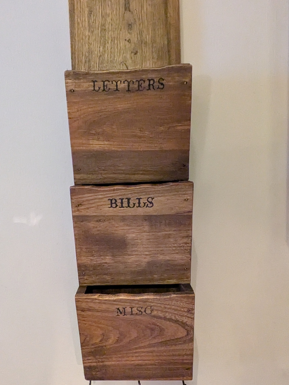 Vintage Rustic Wooden Hanging Wall Organizer Letters Mail & Bill Holder 20x6